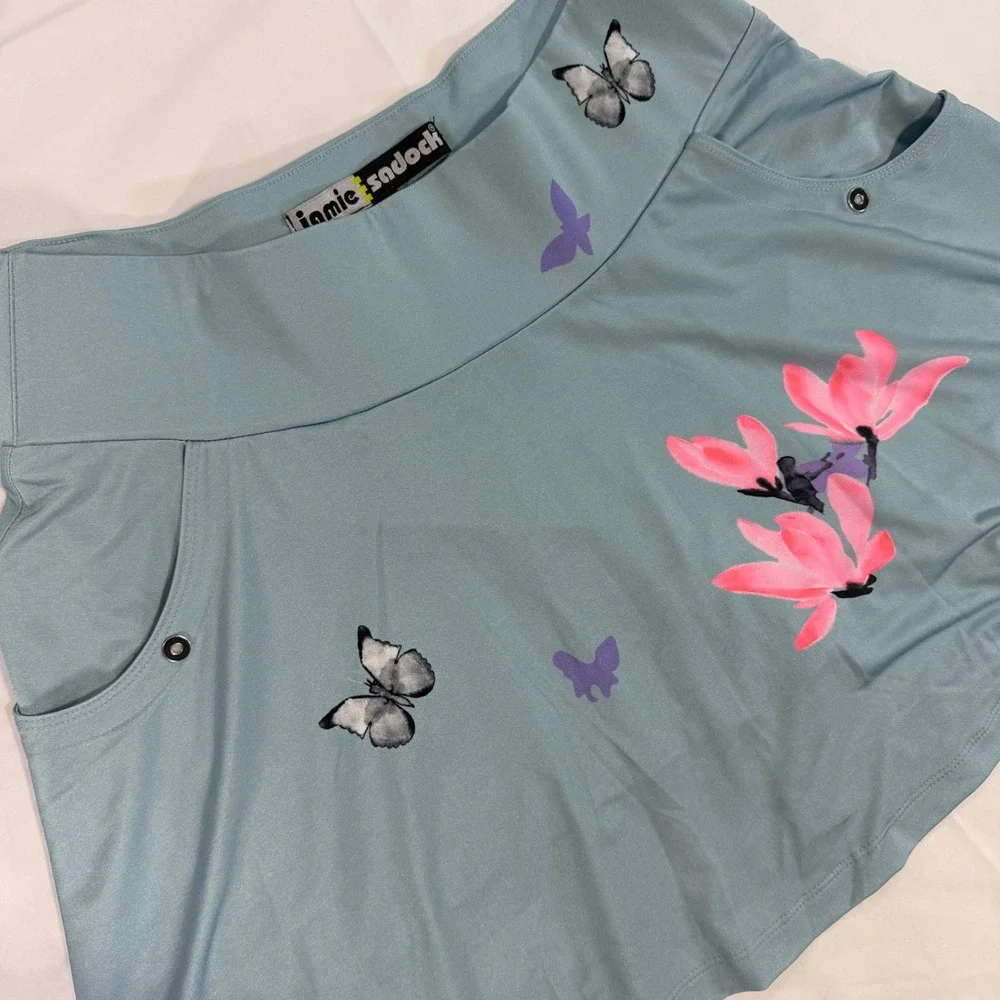 Jamie Sadock Blue Butterfly Floral Golf Skort SZ 6 Activewear Skirt snap pockets
